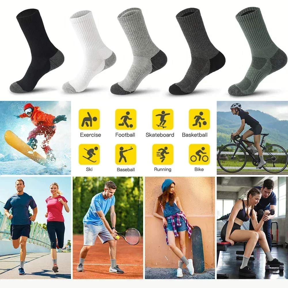 5 Pairs Men's Performance Comfortable Cotton Cushioned Breathable Athletic Ankle Knee-High Socks