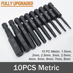 10 Pcs Imperial/Metric Hex Head Allen Wrench Drill Bit Set Quick Release Shank Magnetic Screwdriver Bit Set 1/4