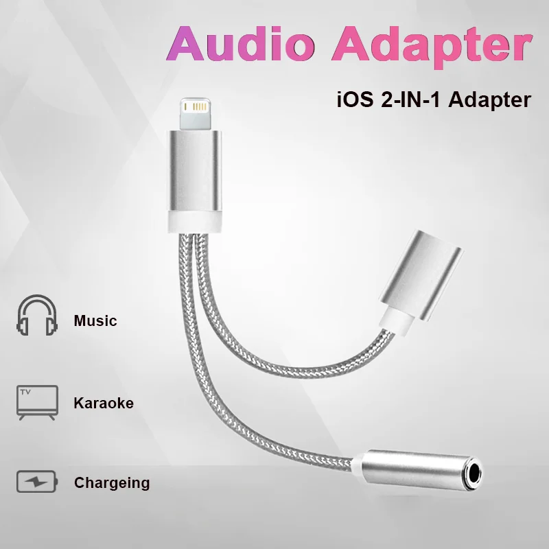 

OTG 2 IN 1 iOS To 3.5mm Headphone Jack Adapter iOS Fast Charging Adapter Splitter For iPhone 14 13 12 11 8 Pro Max X XR SE iPad