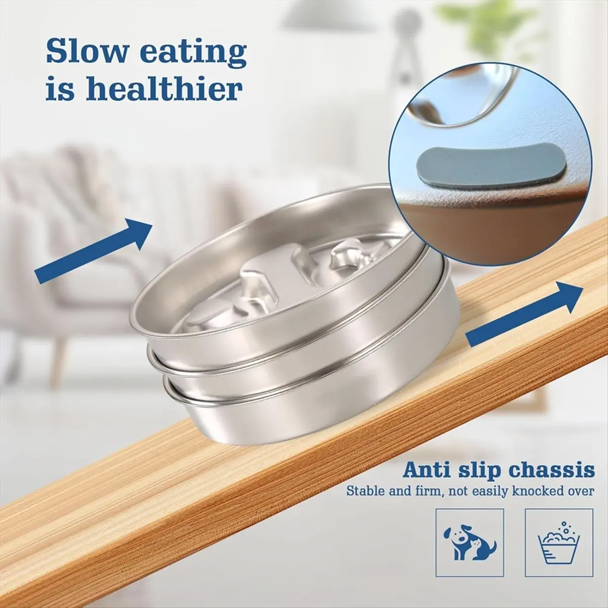 N14R Top Stainless Steel Dog Bowls - Non-Slip Metal Dog Bowl for Large & Medium Breeds, Puppy Puzzle Feeder Food Dish Claw