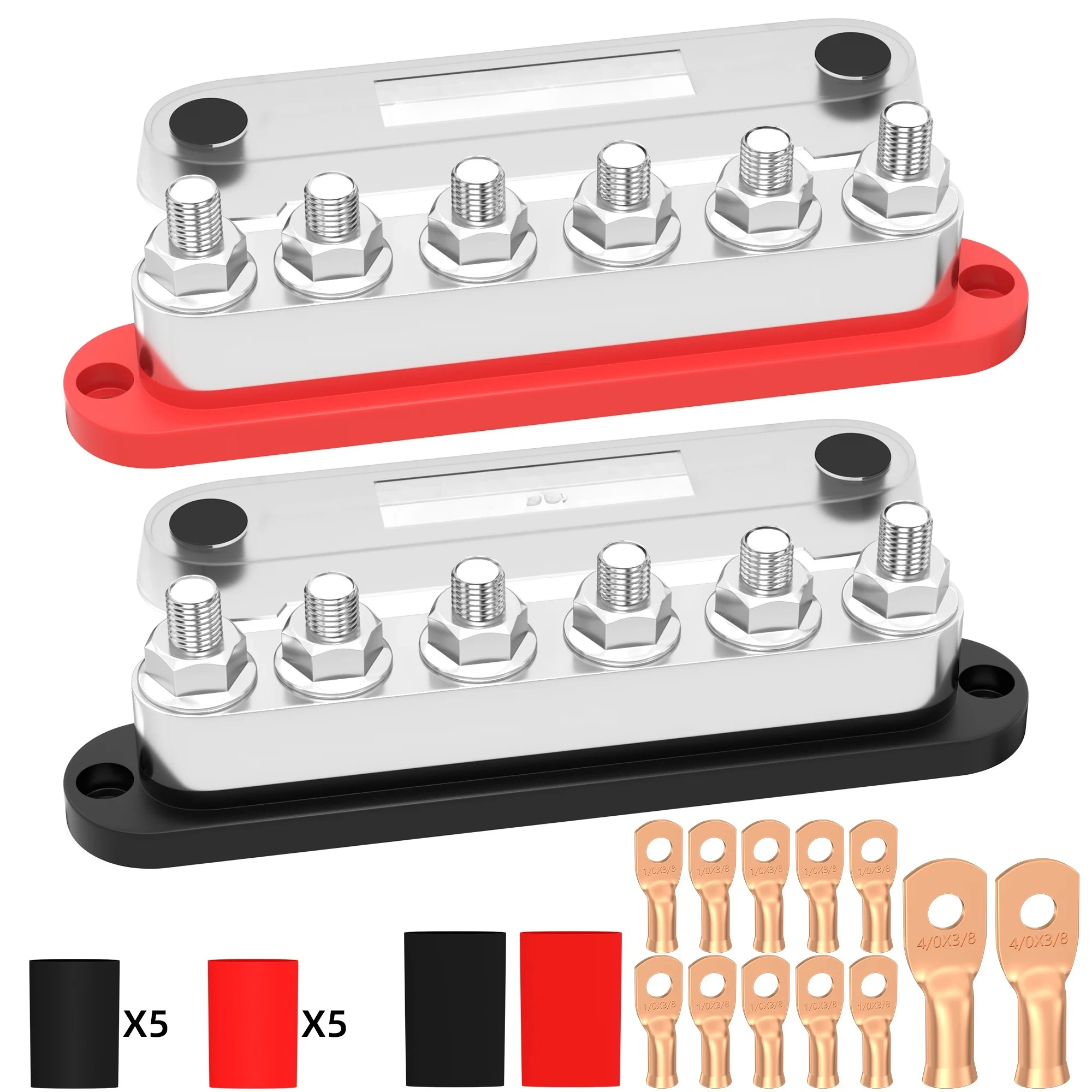 6 Stud Bus Bar 48V DC 600A Heavy Ground Electrical Busbar 3/8Post(M10) Terminal  Power Distribution Block With Cover