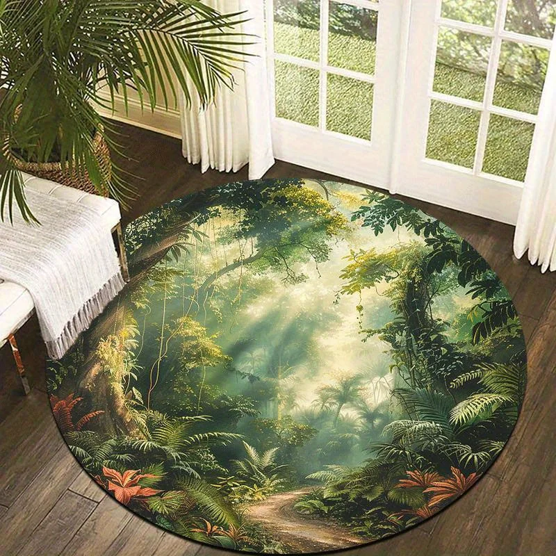 1pc Lush Amazon Jungle Round Area Rug, Indoor & Outdoor Comfortable Floor Mat for Kitchen, Home, Office, Laundry Room