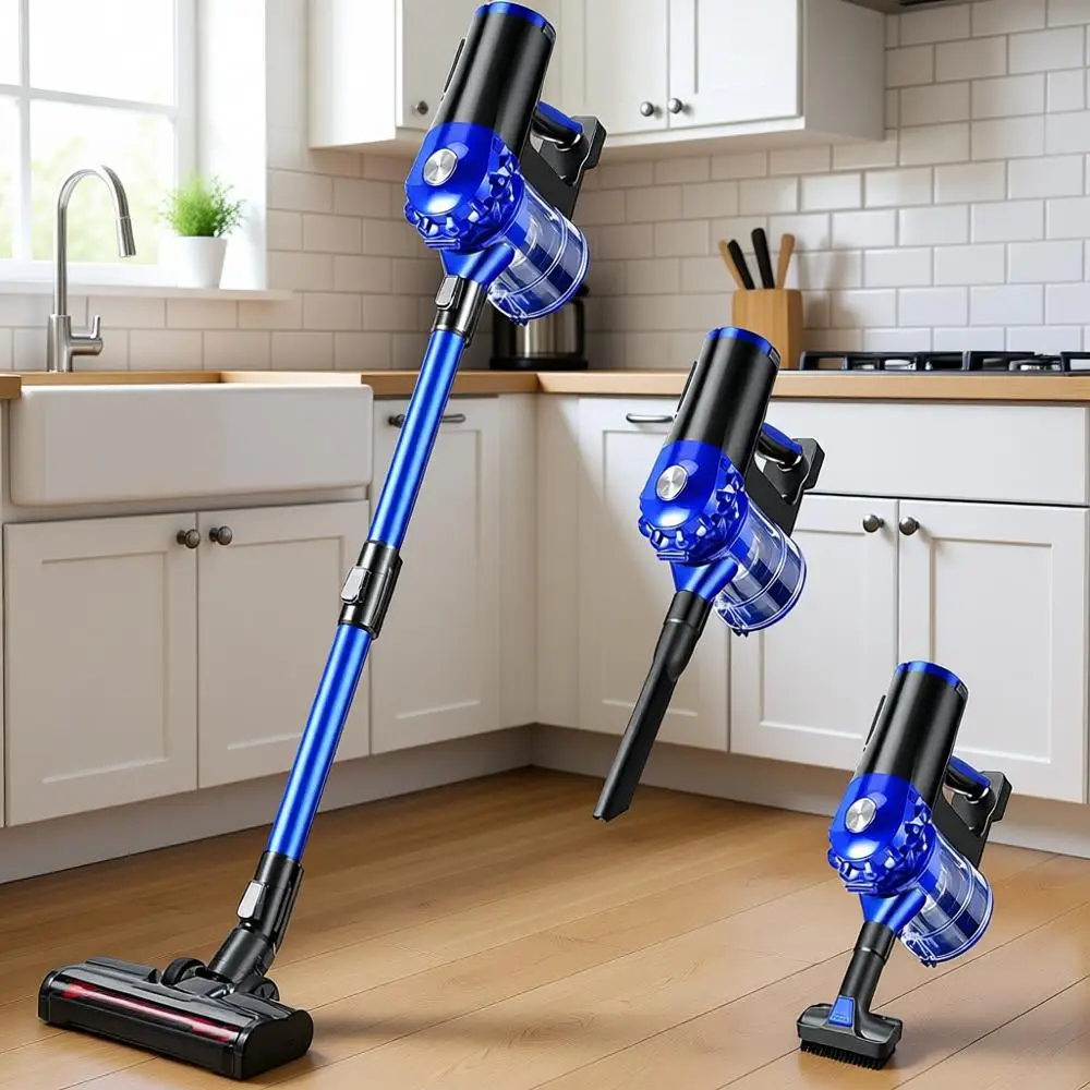 28KPa Powerful Suction, Brush Motor, HEPA Filter, 3 Modes, Detachable Battery, 2-in-1 Stick & Handheld Vacuum for Home Hard Floo