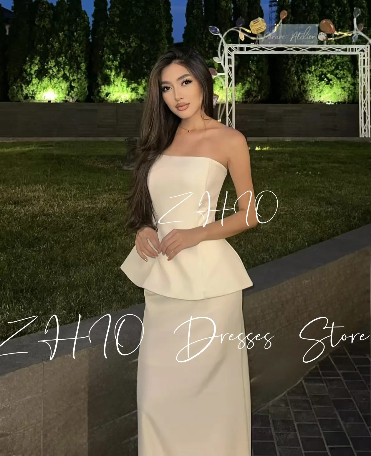 ZHIO élégant ivoire robe de soirée de mariage sans bretelles à plusieurs niveaux longueur de plancher Satin Occasion spéciale robe de soirée personnalisé Simple