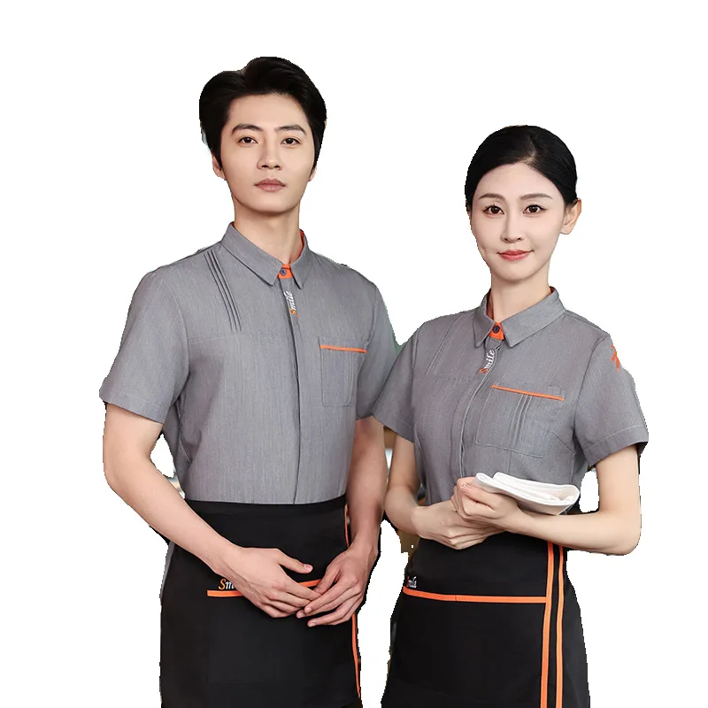 西洋レストランコーヒーショップウェイター作業服半袖夏服ケーキショップベーカリーステーキハウス従業員シャツ男性