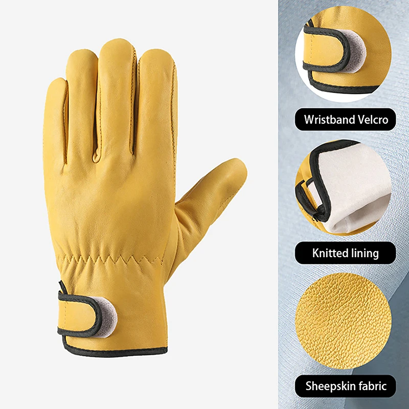 Work Gloves Sheepskin Leather Workers Work Welding Safety Protection Garden Sports Motorcycle Driver Mountaineering Gloves