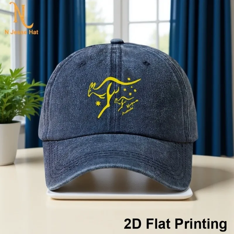 Men'S And Women'S Vintage Washed Baseball Cap with Kangaroo Logo And Australian Flag Print