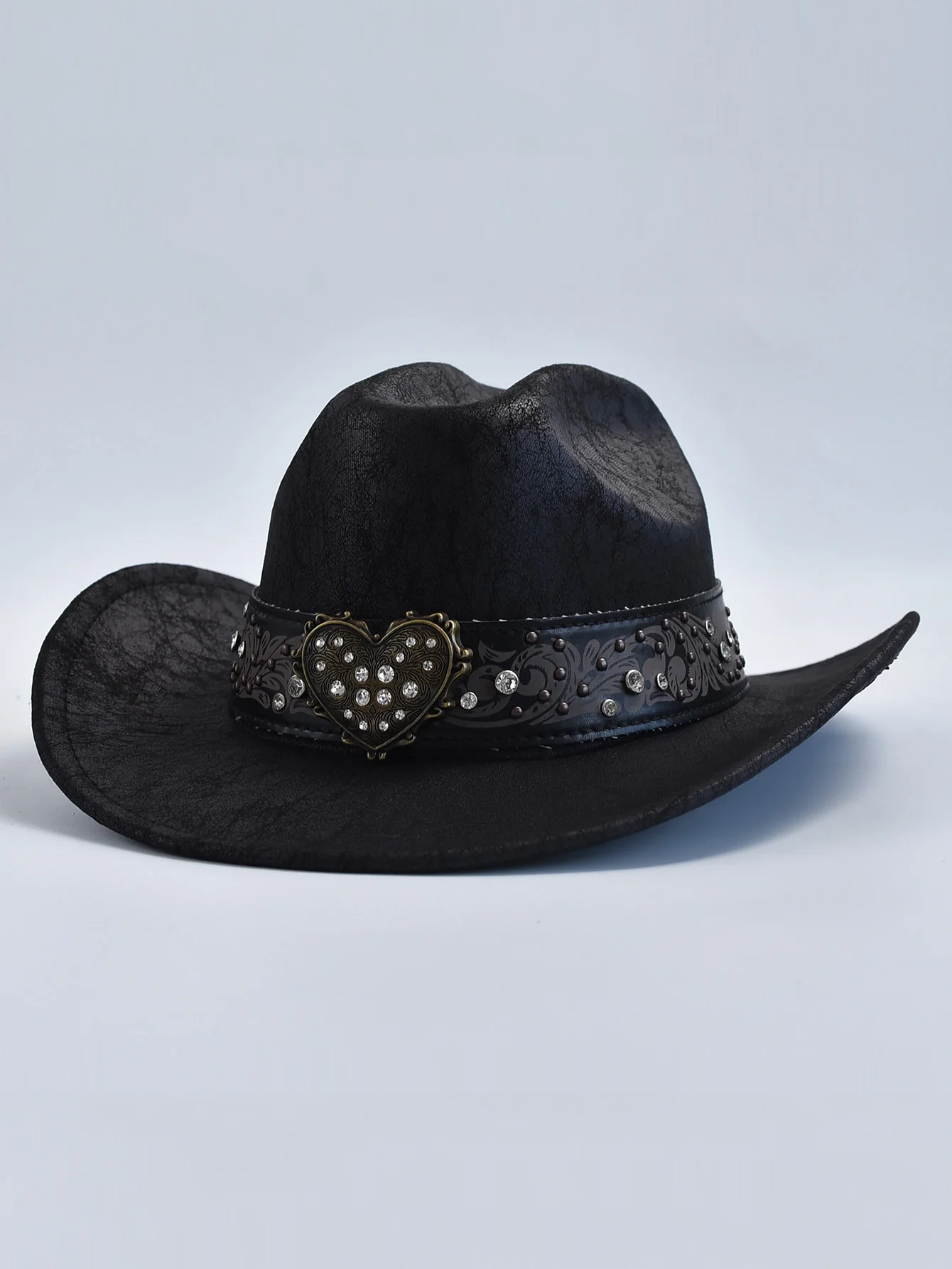 Faux PU Leather Western Cowboy Hats for Women Vintage Cowgirl Jazz Hat