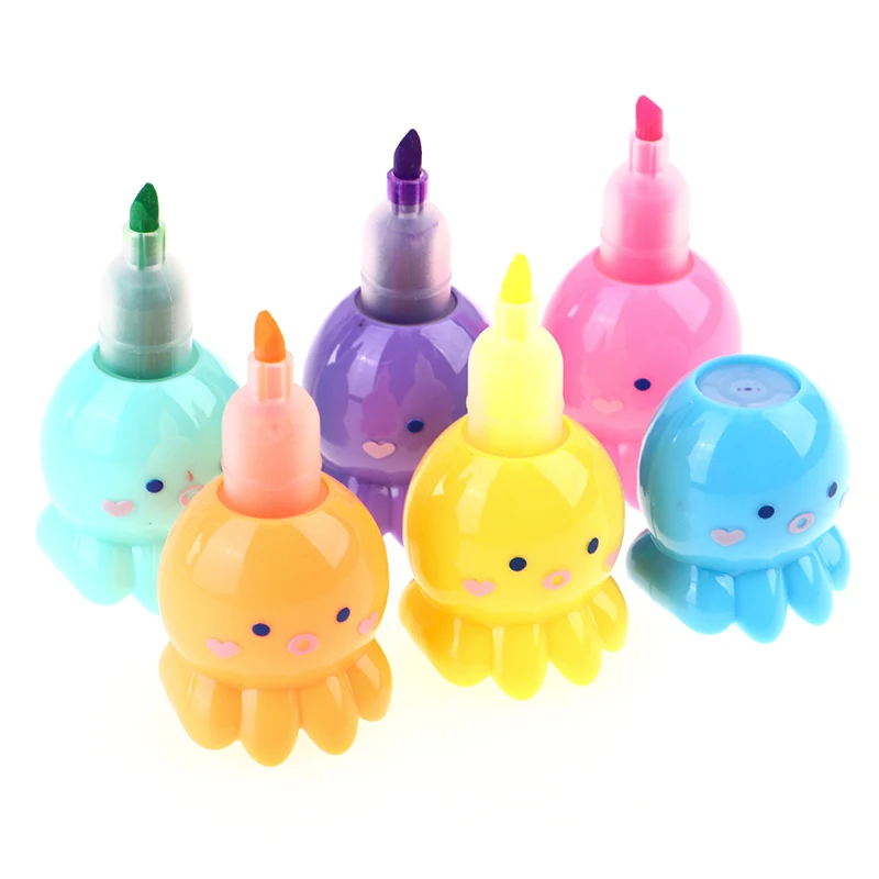 Kawaii 5 Colors Octopus Fluorescent Marker Pen Set Highlighter Pens Painting Highlight Mark Cute Stationery School Supplies