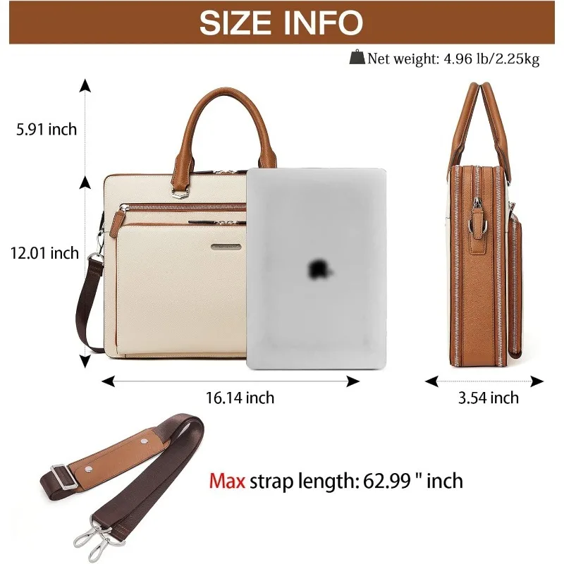 Briefcases for Men Leather Laptop Bag 15.6 inch Computer Messenger Shoulder Slim Bag Buisness Travel Work Case