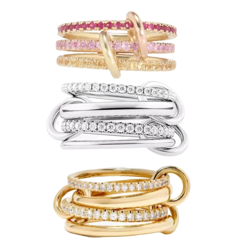 

S925 Silver AAA Zircon Colorful Link Chain Rings Women Jewlery Designer T Show Club Cocktail Party Rare Japan Korean INS