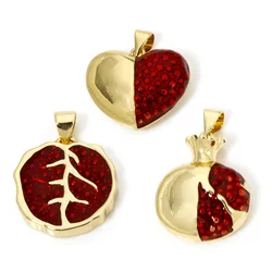 1pc New Brass Charm Gold Color Geometric Heart Red Red Pomegranate Enamel Pendant DIY Necklace For Women Party Jewelry Findings