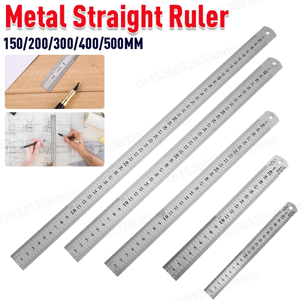 150mm-500mm Metal Scale Stainless Steel Straight Ruler Measuring Stationery Drafting Accessory Hand Tool School Office Supplies