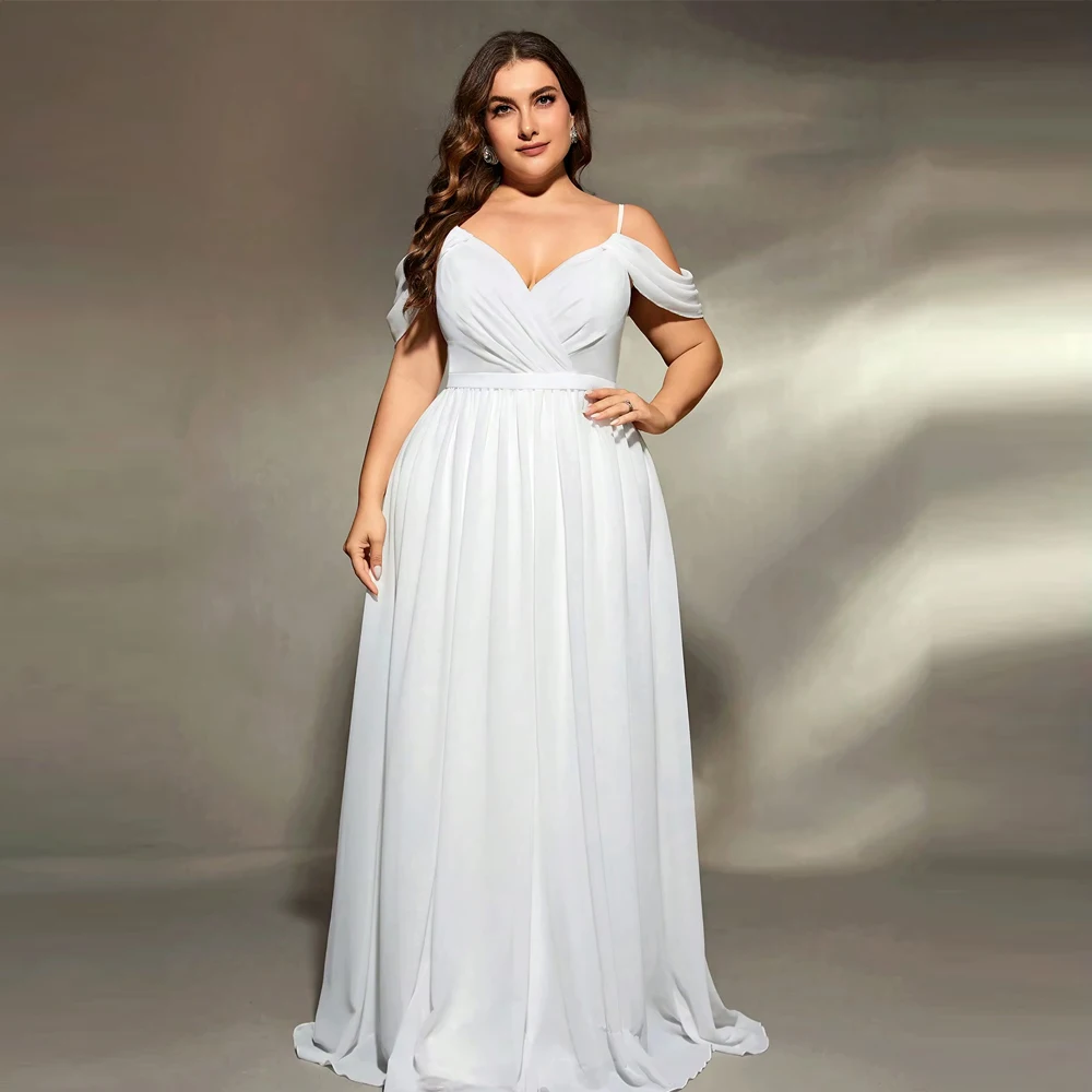 Customized Chiffon Halter Neck V-neck Off The Shoulder Sleeves Irregular Pleated Wedding Dress For Woman Bride Bridal Gown