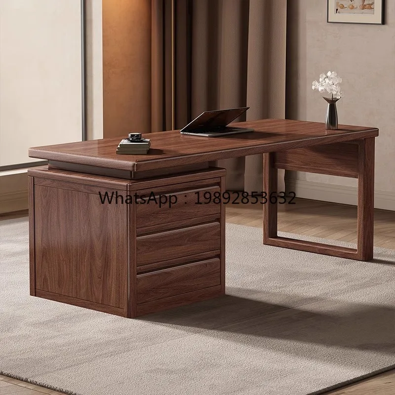 LYY Black Walnut Solid Wood Desk and Chair Modern Light Luxury Calligraphy Desk Office Writing Desk Study Home Simple