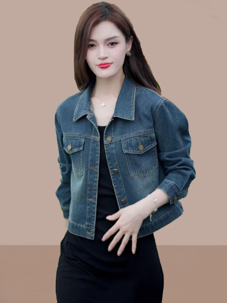 جاكيت جينز عصري بتصميم رجعي للنساء، متعدد الاستخدامات، مناسب للربيع والخريف، جديد، مقاس صغير، قميص نسائي مريح