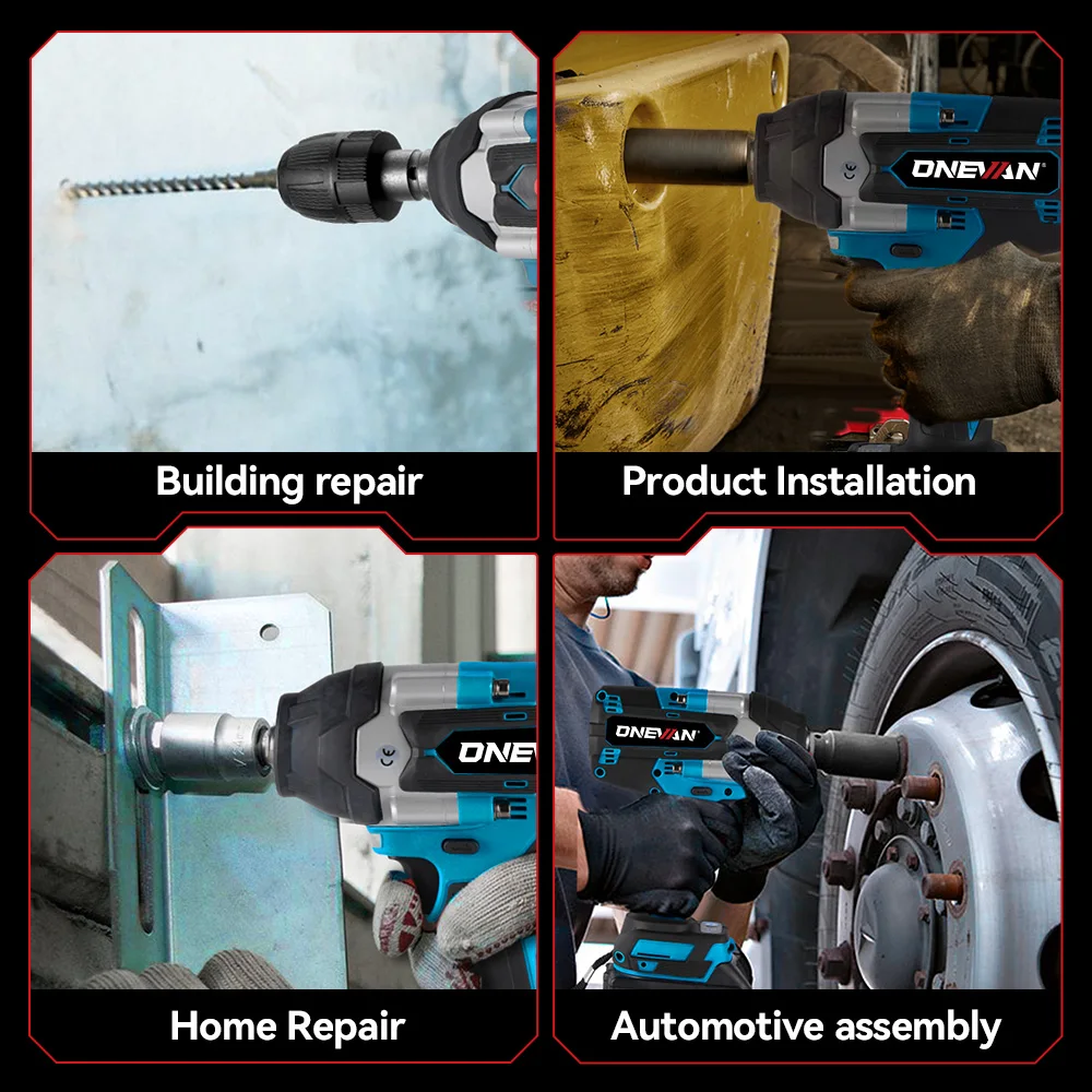 ONEVAN 1800N.M Brushless Electric Impact Wrench 1/2\'\' Screwdriver Cordless Torque Wrench Power Tool For Makita 18V Battery Pin
