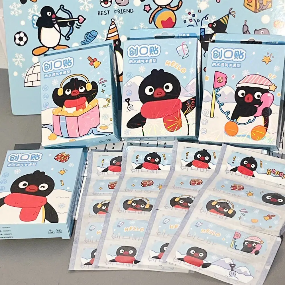 20pcs Pingu Cartoon Adhesive Bandages Waterproof Breathable Cute Portable Wound Care Patches For Daily Outdoor Use Gift