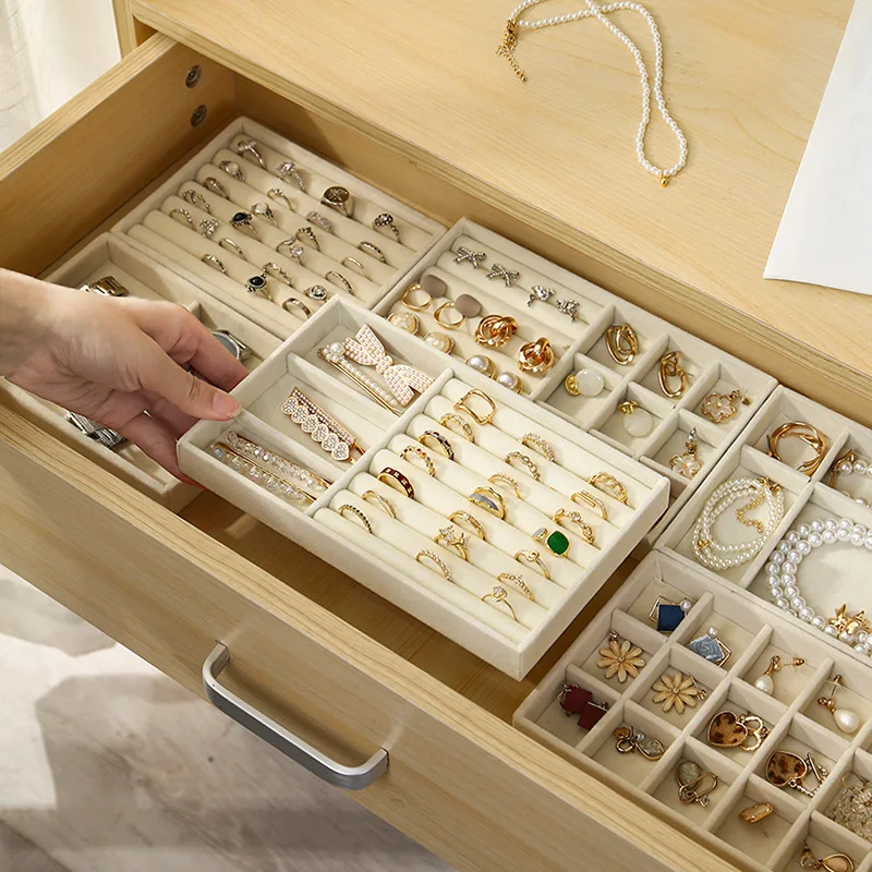 Jewelry Box Velvet Jewelry Display Tray Exquisite Jewelry Rack Portable Ring Earring Necklace Storage Box Pearl Collection Box