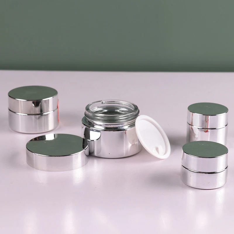 Cosmetic Jar 5-50g Face Cream Glass Bottle Silver Glass Cream Jar Cosmetic Container Empty Nail Glue Jar Travel Makeup Container