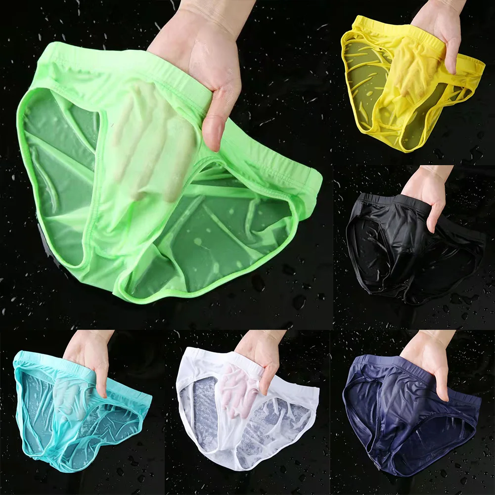 

Men Ice Silk Briefs Underwear Quick-Dry Pouch Breathable Low-Waist Underpants