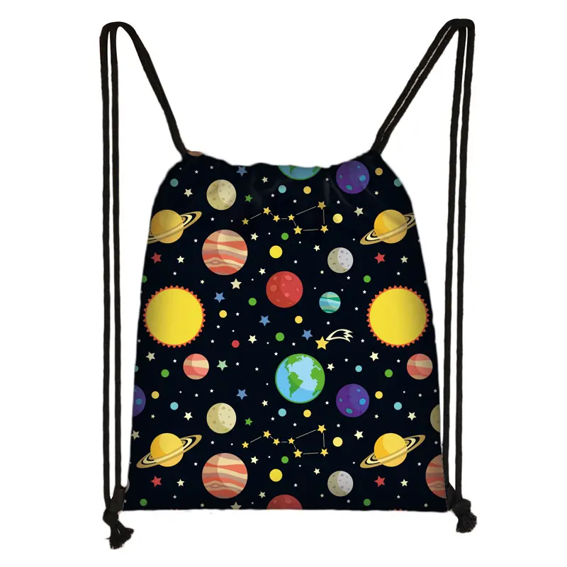 Spaceship Pilot Printing Backpack Women UFO Astronaut Drawstring Bags For Travel Shoes Storage Bag Holder Teenager Bookbags Gift