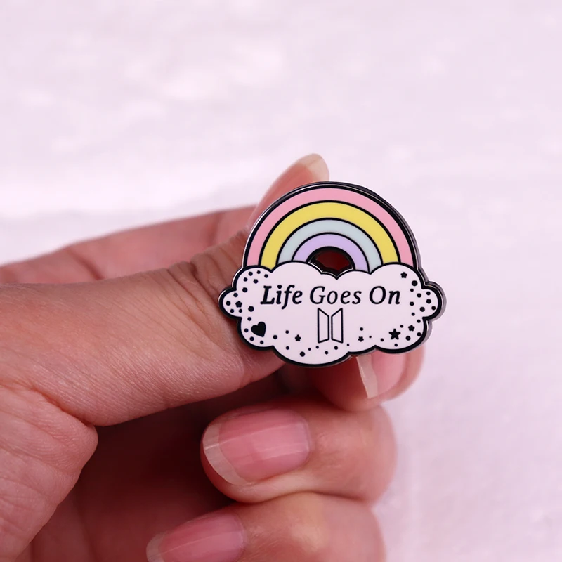 Rainbow Cloud Badge Life Goes on Hard Enamel Pin Sunshine Brooch Music Jewelry Accessories view 4