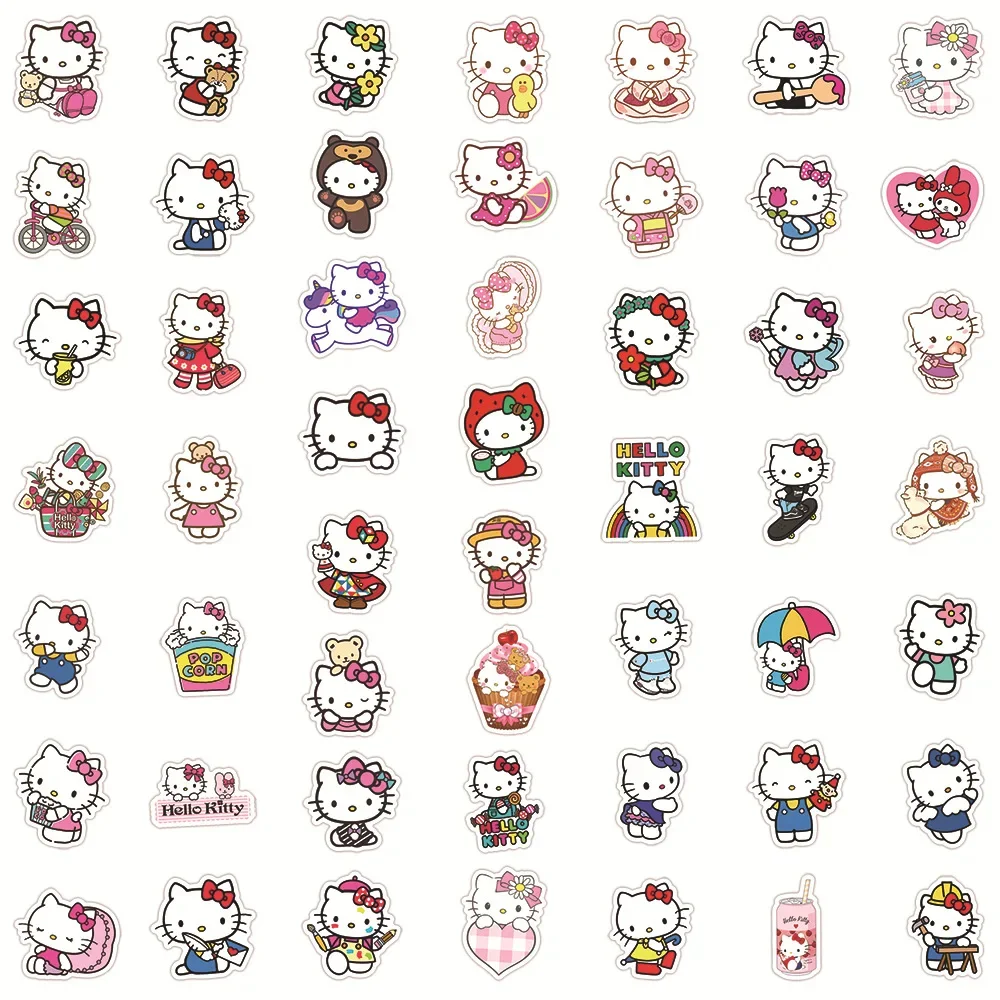 50Pcs Cartoon Hello Kitty Stickers Skateboard Bicycle Guitar Laptop Scrapbooking Cute DIY Waterproof Sticker for Kid Toy