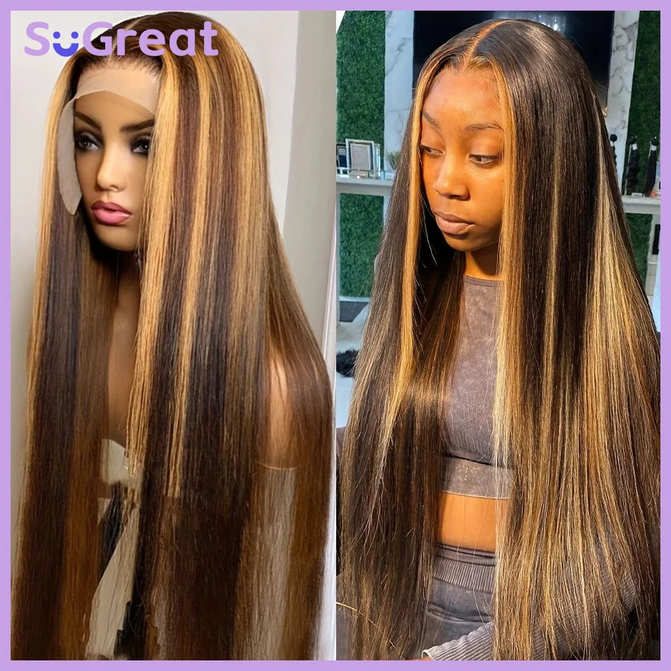 13x6 HD Lace Frontal Wigs Highlight Wig Human Hair Wigs Bone Straight 100% Human Hair Ombre Honey Blonde 13x4 HD Lace Front Wig