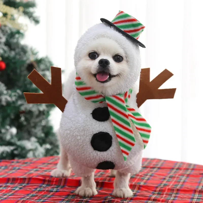 Christmas Snowman Dog Clothes Funny Standing Snowman Costumes Party Clothes Warm Cat Soft Jacket Hoodie Outfit Party Clothing