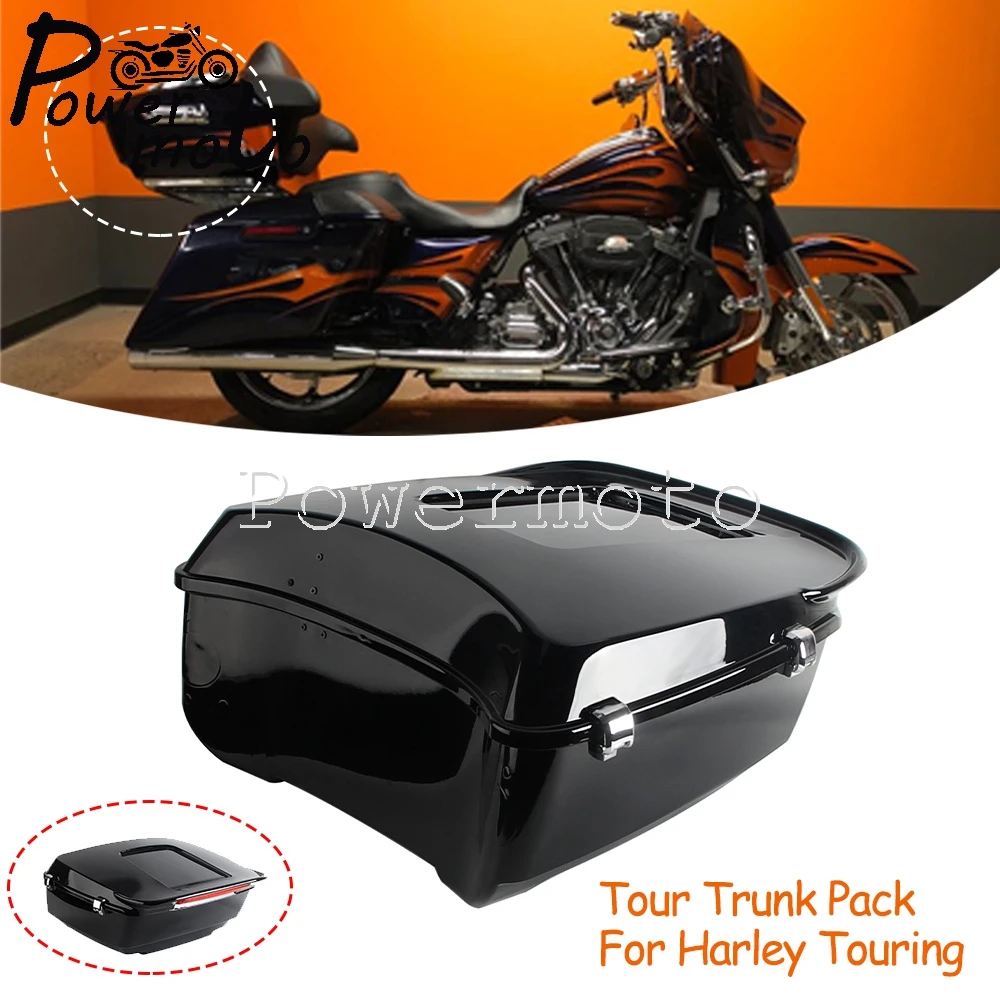 Motorcycle Gloss Black Tour Trunk Pack ABS Plastic For Harley Road King Road Street Electra Glide FLHR FLHT FLHX FLTRX 2014-2023