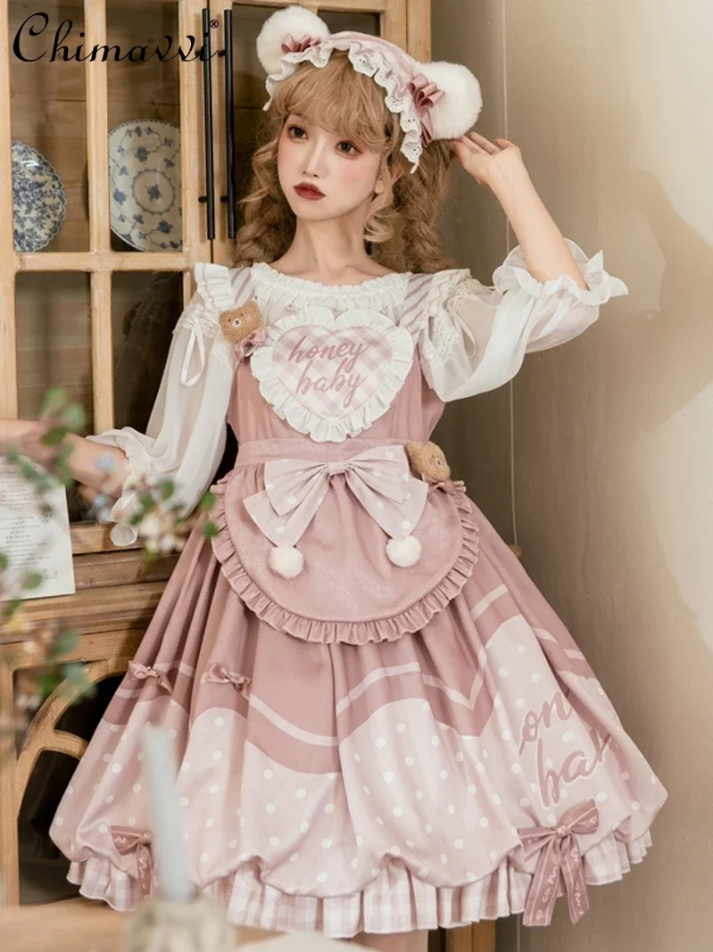 Original Lolita Princess Dress Ladies Fashion Polka Dot Cute Bud Dress High Waist Cute Girls Cartoon Lo Y2k Jsk Dresses