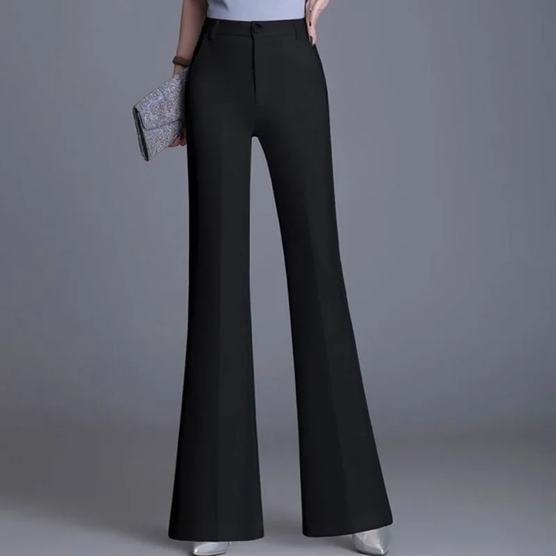 

Elegant Loose Elastic Waist Zipper Pockets All-match Pants Women's 2023 Autumn New Office Lady Commute Solid Color Casual Pants