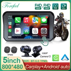 Para motocicleta Carplay impermeable 1080P 5 pulgadas WiFi inalámbrico Android-Auto DVR Monitor Dash Cam navegación GPS TPMS portátil