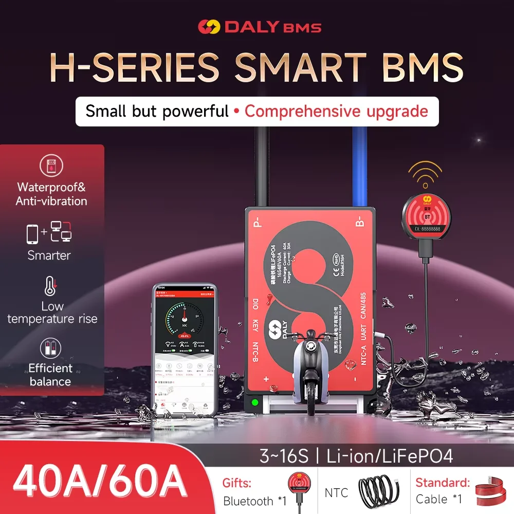 Daly Smart Lifepo4 BMS BT UART RS485 CAN 4S 8S 12V 24V Li-ion 3S 7S 10S 36V 40A 60A for lithium 18650 Battery