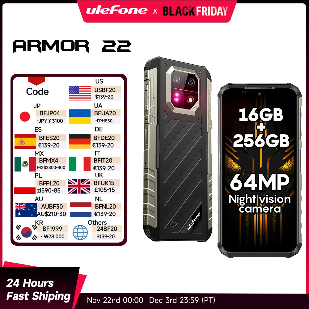 [World Premiere]Ulefone Armor 22  Rugged Phone ,16GB (8GB+8GB) RAM ,128GB/256GB ROM , Android 13 Smartphone,NFC 64MP 4G Phone