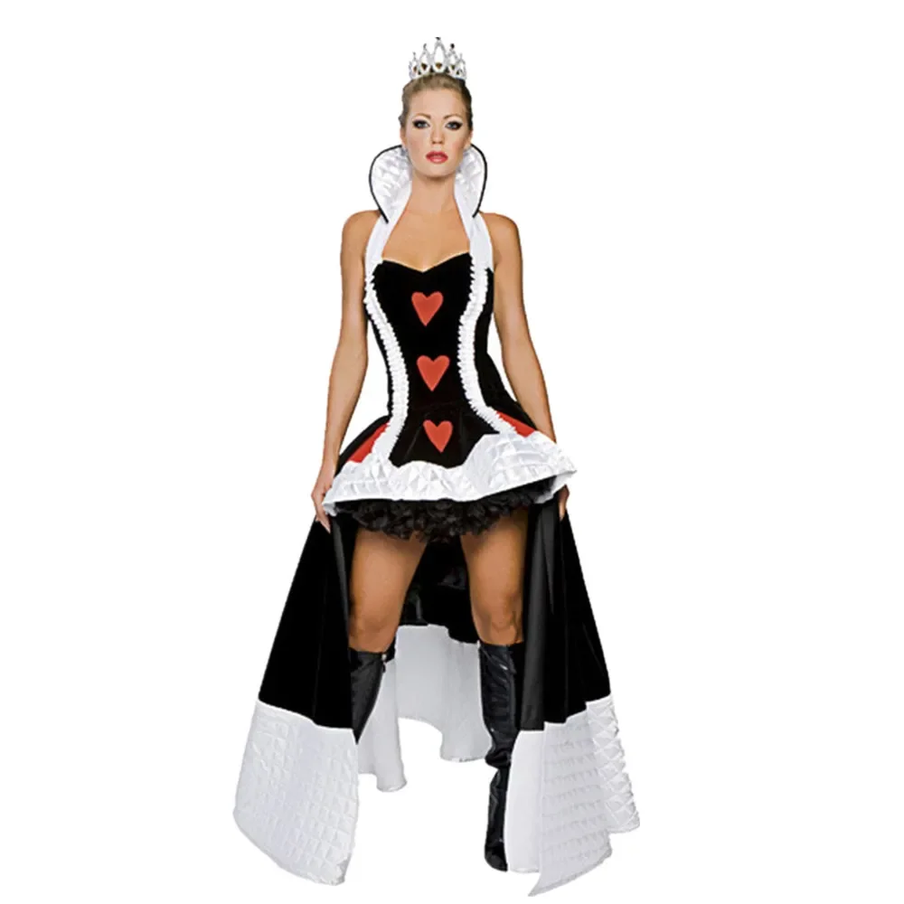 

Sexy Poker Queen of Hearts Fantasia Costume Halloween Masquerade Alice In Wonderland Princess Carnival Party Cosplay Dress