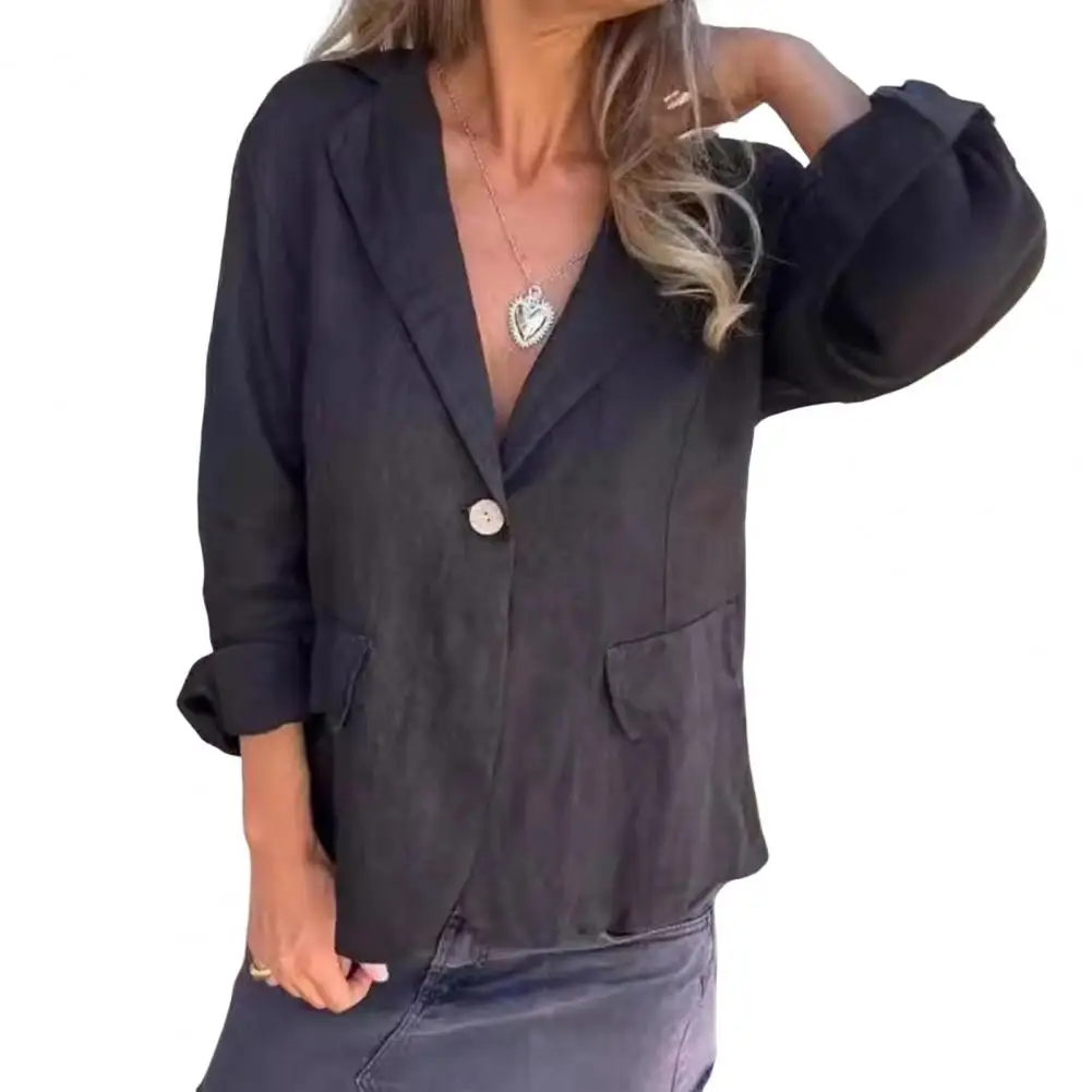 Abrigo de traje con solapa y cuello en V para mujer, ropa de trabajo elegante con bolsillos de solapa, prendas de vestir de negocios, primavera y otoño