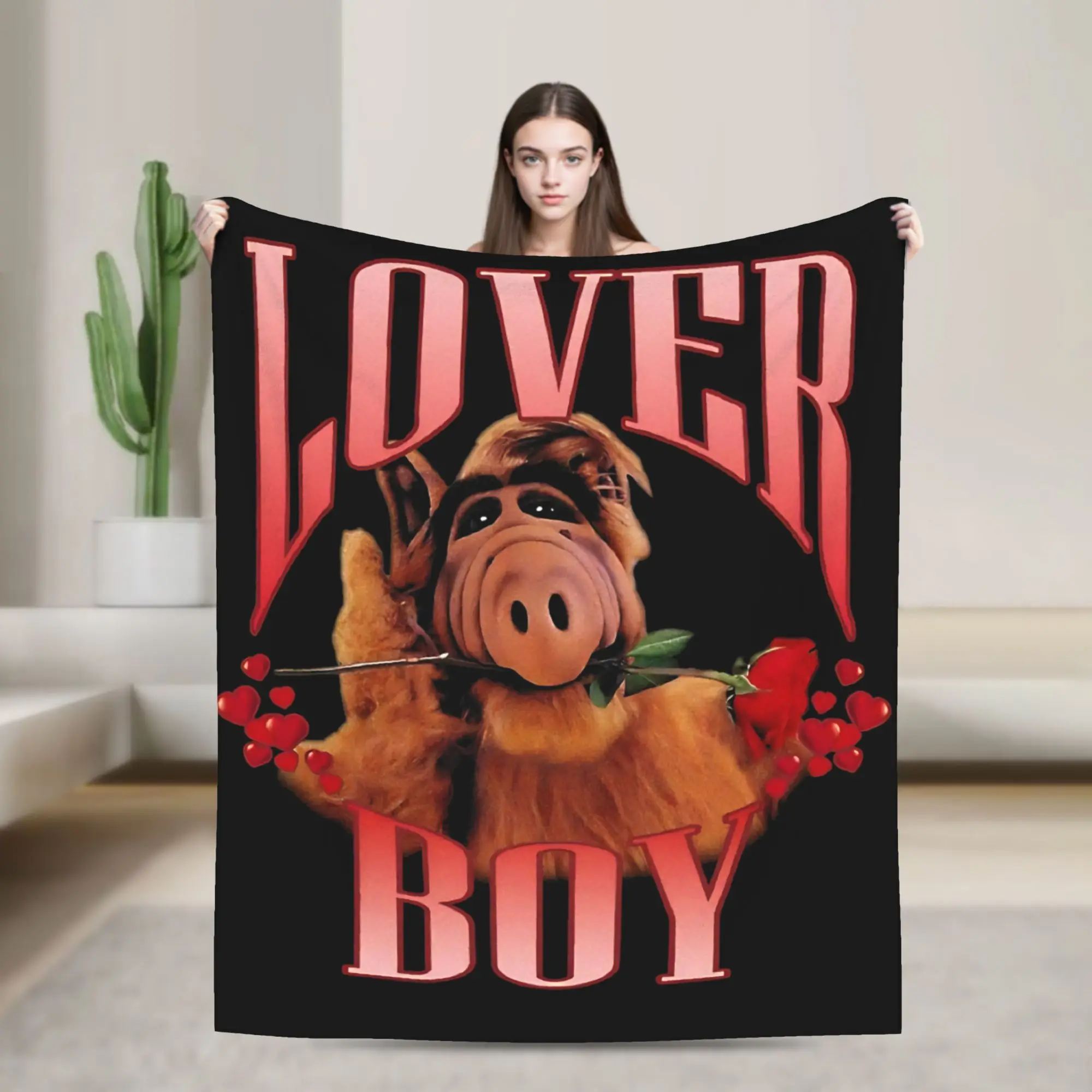 Lover Boy Alf Knitted Blankets Flannel Alien Life Form Lightweight Throw Blankets for Car Sofa Couch Bed Rug