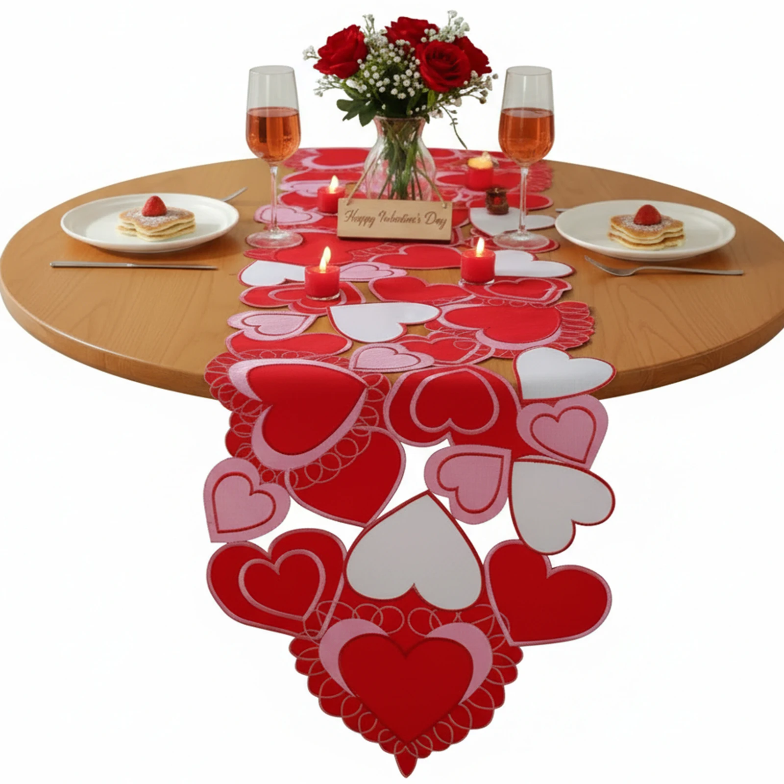 Valentines Day Decor Table Runner Hollow-Out Hearts Dining Tables Mat Home Decoration Placemats for Romantic Events Engagements