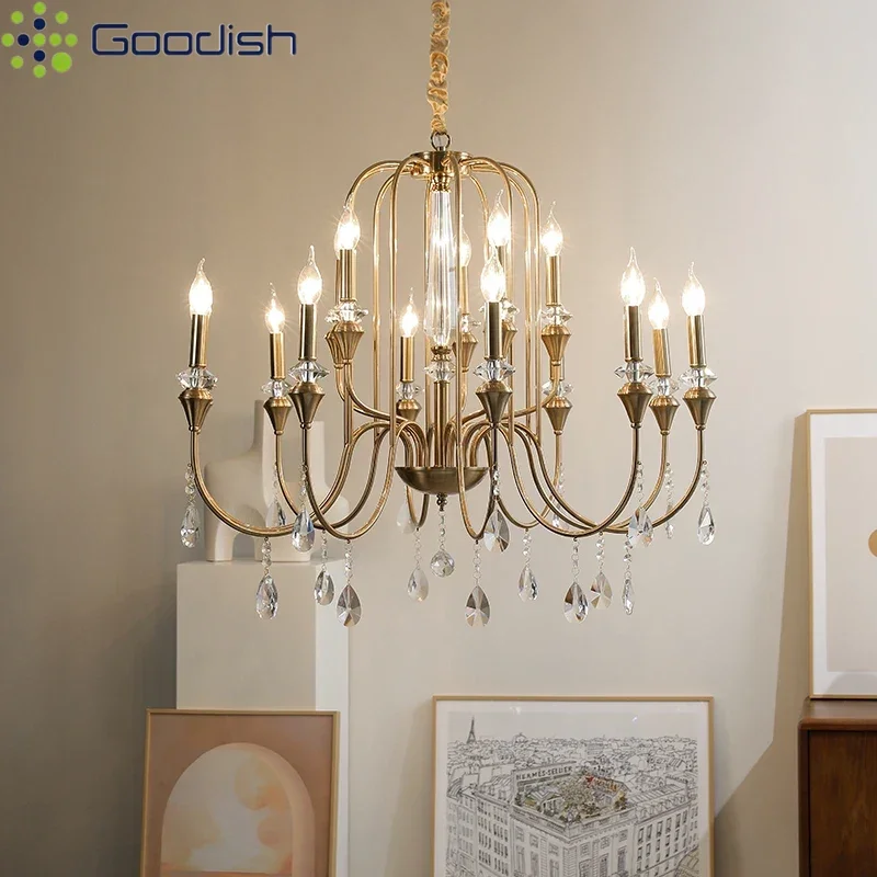 الشمال بسيط فاخر كريستال الثريا مصمم النحاس الذهبي LED أضواء لقاعة غرفة نوم المطبخ ديكور المنزل مصابيح متدلية #2