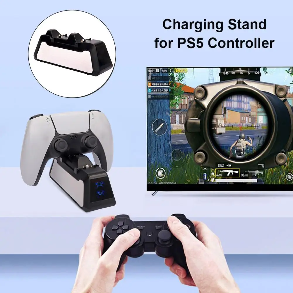 Game Controller Charging Dock Dual Base Type-C Fast Charging LED Indicator Safe Video Gamepad Charger for PS5 Gaming Controller