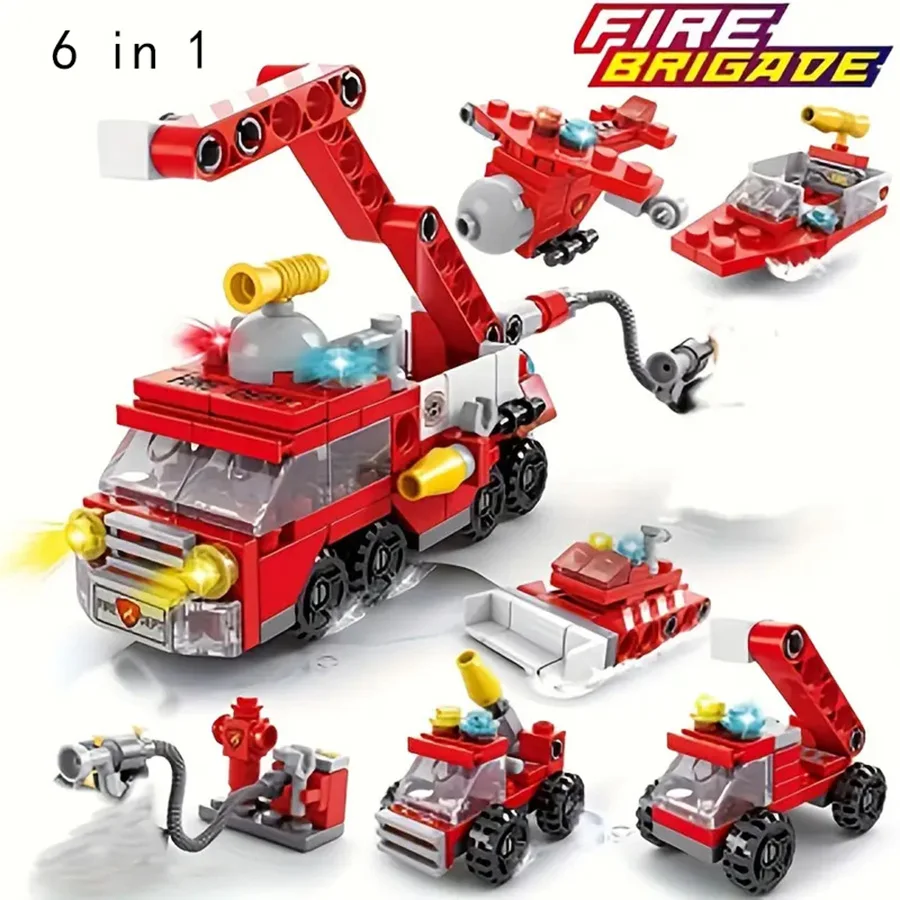 

6-in-1 fire engine building block toys, stimulating imagination, educational toys, and enhancing hands-on ability!