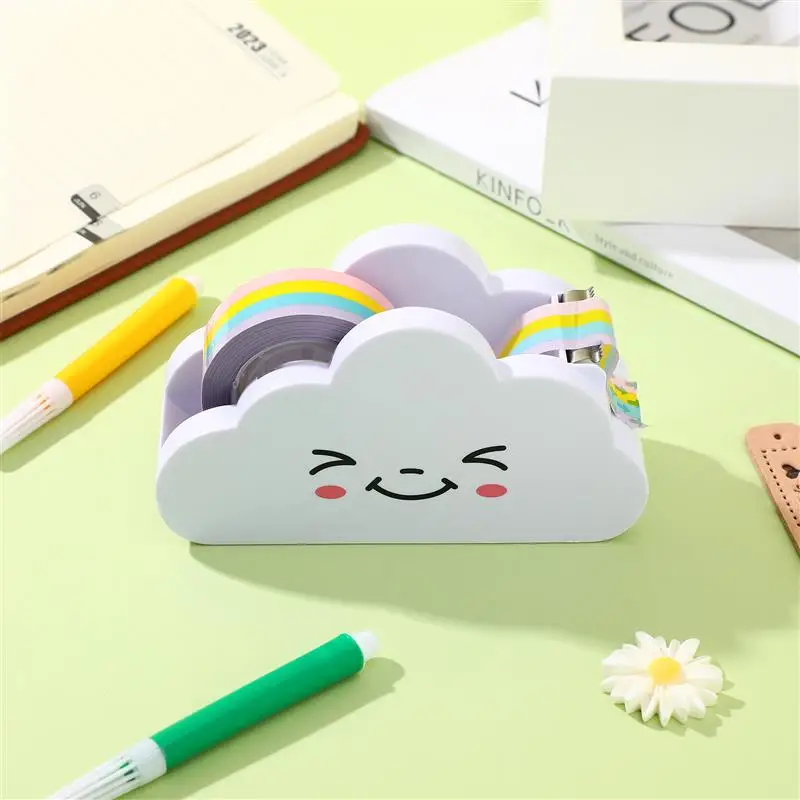 Tape Dispenser Washipaper Rainbow Roll Holder Cute Desktop Cloud Desk Office Cutting Masking Cartoon Adhesivemachine Supplies