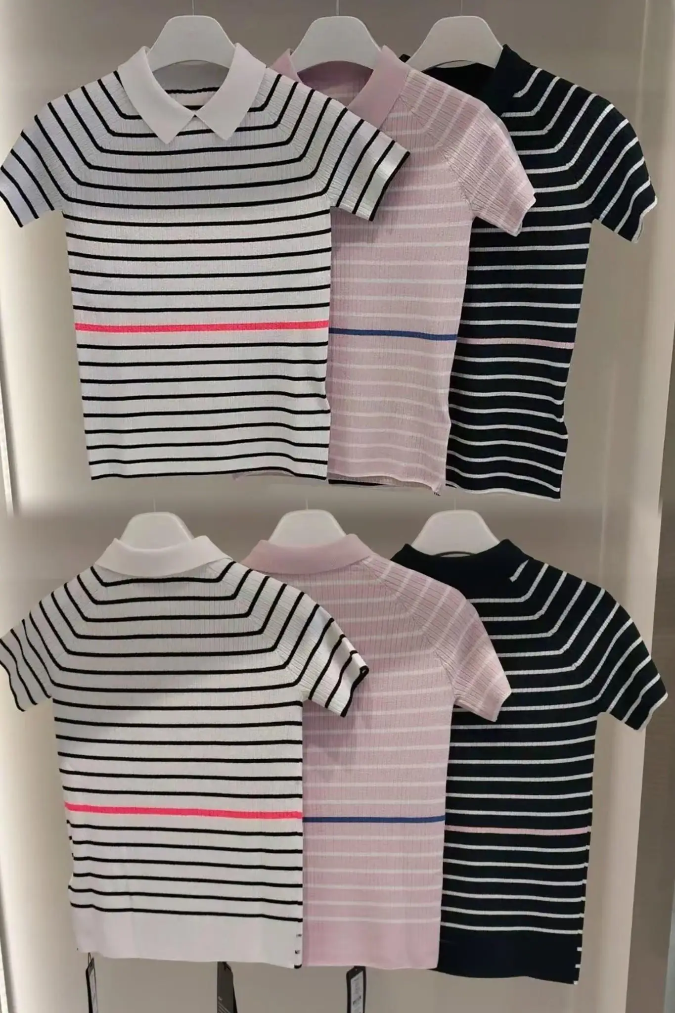 Ladies 2026 Summer Golf Top Striped Knit Lapel Short Sleeve Polo Shirt Soft Breathable Casual Outdoor Golf Apparel