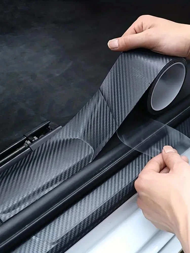 3D Carbon Fiber Sticker Paste Car Threshold Protective Film Anti Scratch Waterproof Matte Black Nano Sticker for Car Body