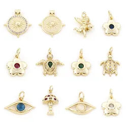 1PC Copper Charms Gold Color Sea Turtle Animal Flower Metal Pendants DIY Necklace Bracelets Women Party Jewelry Gifts Findings