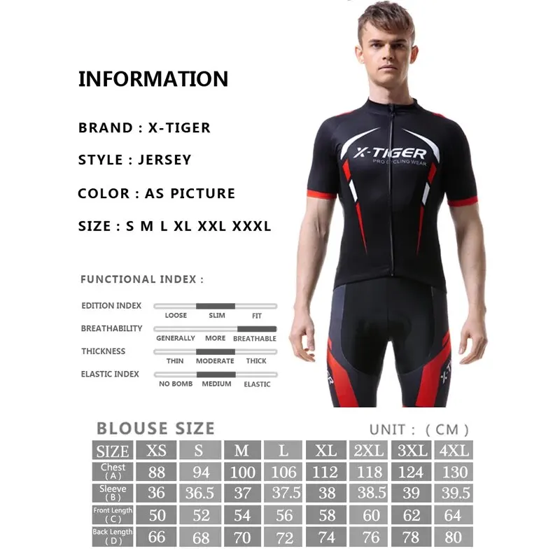 X-TIGER Cycling Jersey Men Mountain Bike Clothing Quick-Dry Racing MTB Bicycle Clothes Uniform Breathale Cycling Clothing Wear