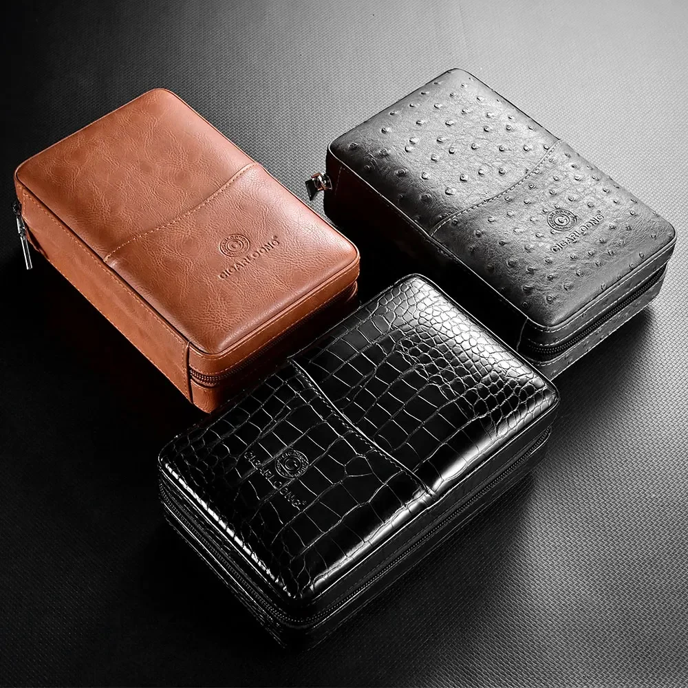 Cigar Humidor Cow Leather Cigarette Set Gift Box Portable Multifunction Cigar Box with Cutter Lighter Drill Moisturizing