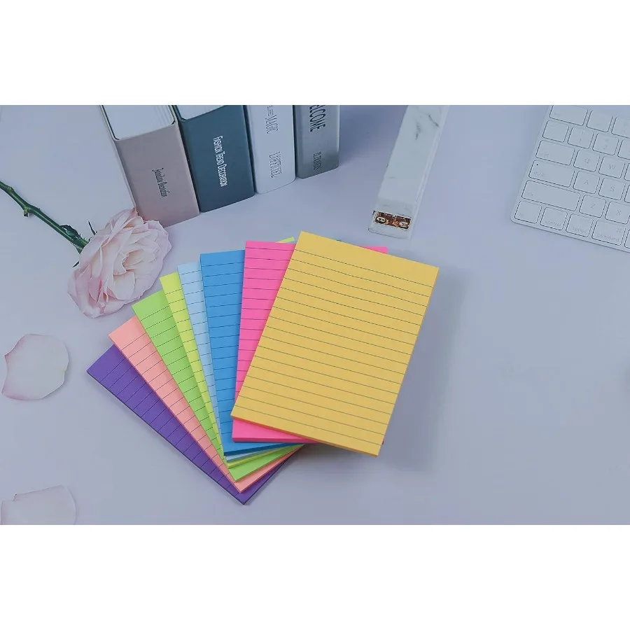 8 Pads of Lined Sticky Notes 4x6 in Post 8 Colors SelfStick Notes Pad with Bright and Colorful Big Rectangular Design for Offic